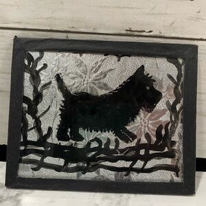 Vintage Hand Painted Foil Silhouette Scotty Dog Scottish Terrier Glass Picture